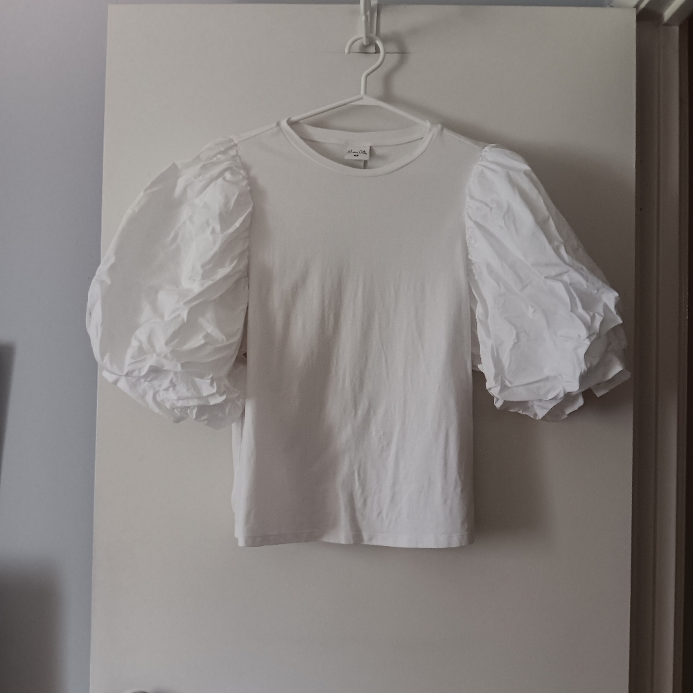 JOHANNA ORTIZ x H&M White Cotton Balloon Puff Sleeve Tee M - Picture 2 of 6